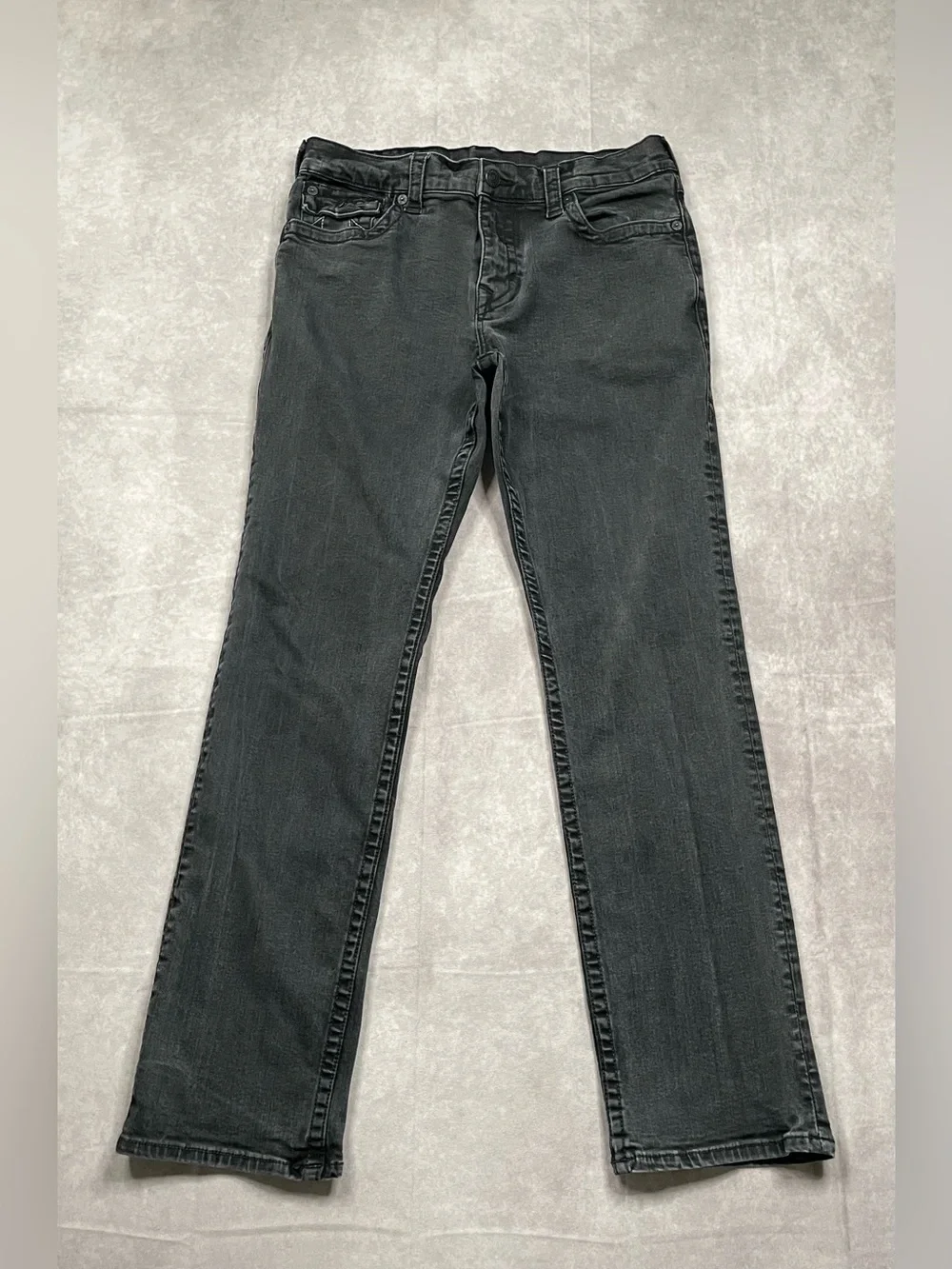 True Religion Ricky Jeans Mens Size 33 Black Back Flap Pocket Relaxed Straight